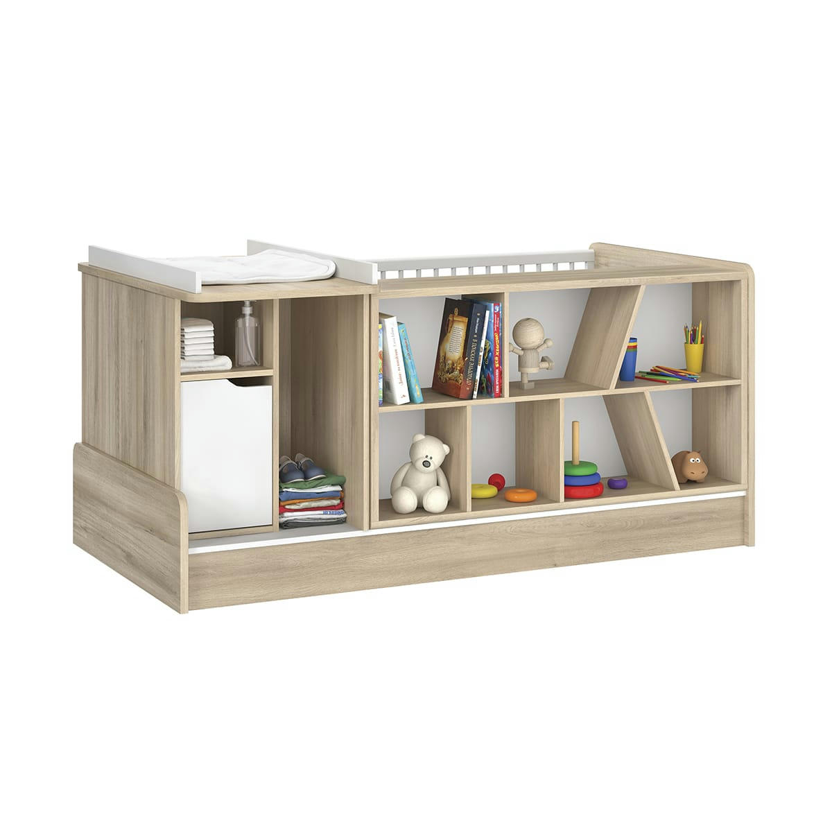 SACHA - Lit combiné évolutif 70x140 en 90x200 chêne blanc