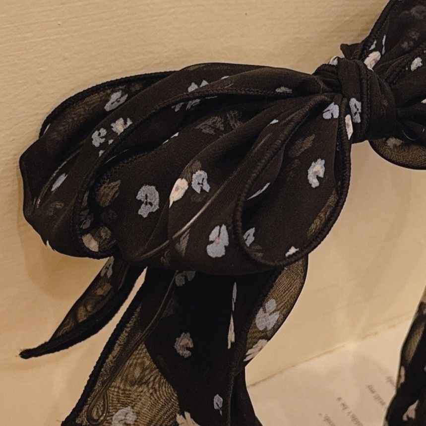 PEACH ACCESSORIES Black Sheer Chiffon Floral Oversized Bow Headband
