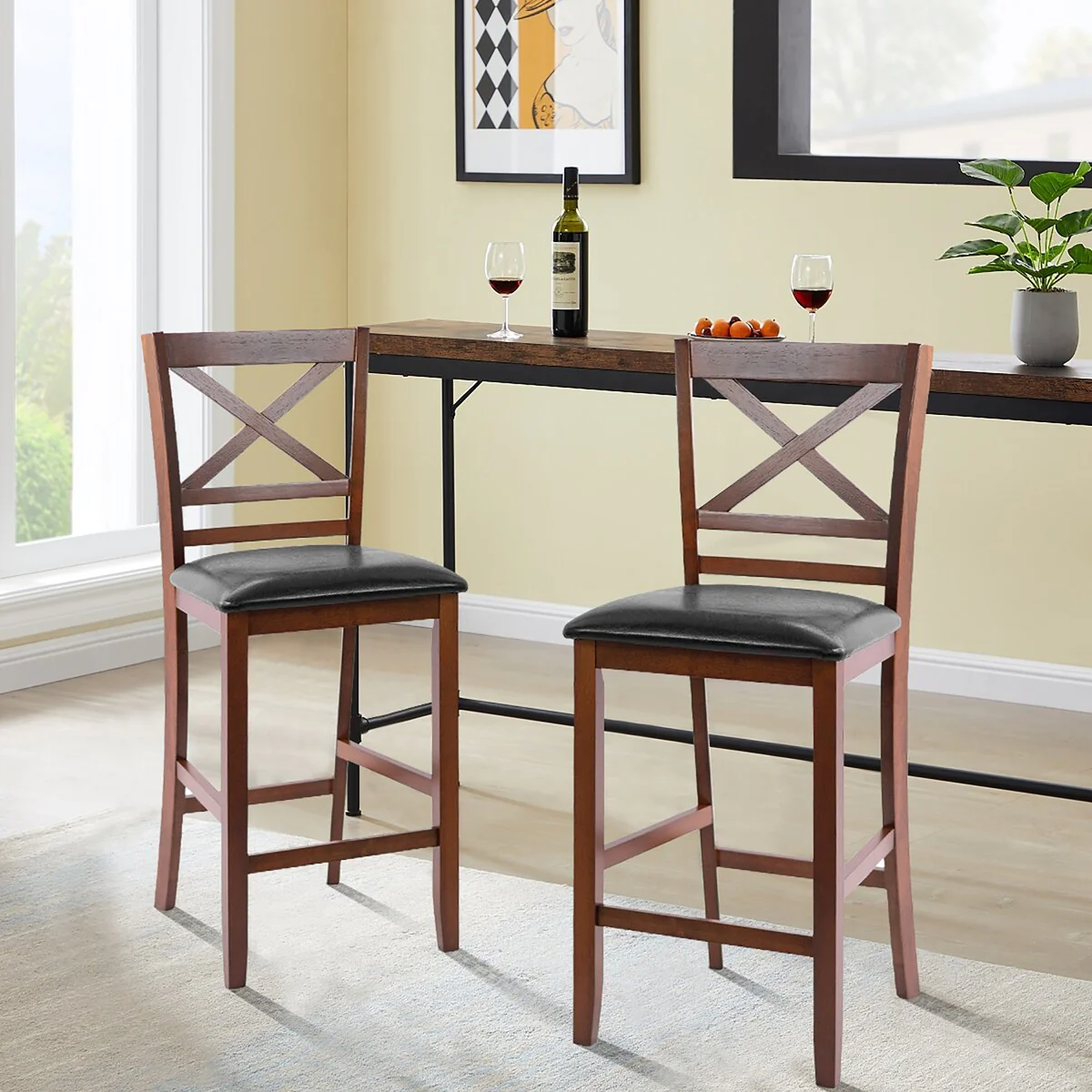 Costway Set of 2 Bar Stools 25'' Counter Height Chairs w/ PU Leather - See Details