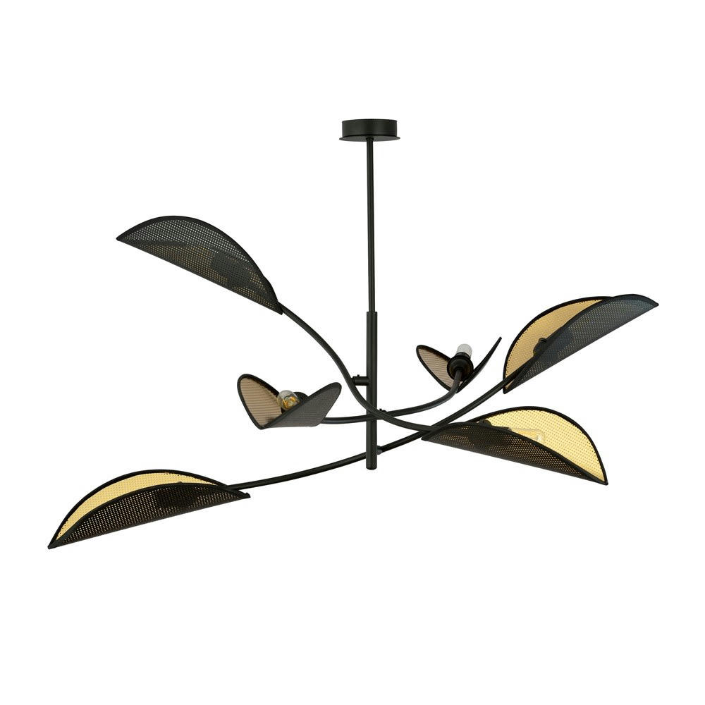 FLIK - Lustre 6 lumières noir avec abat-jour en forme de feuille