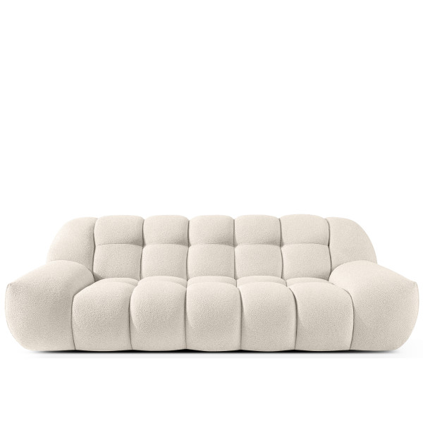 KONSIMO VENA Zestaw mebli sofa 2os. fotel i puf, japandi, tkanina boucle