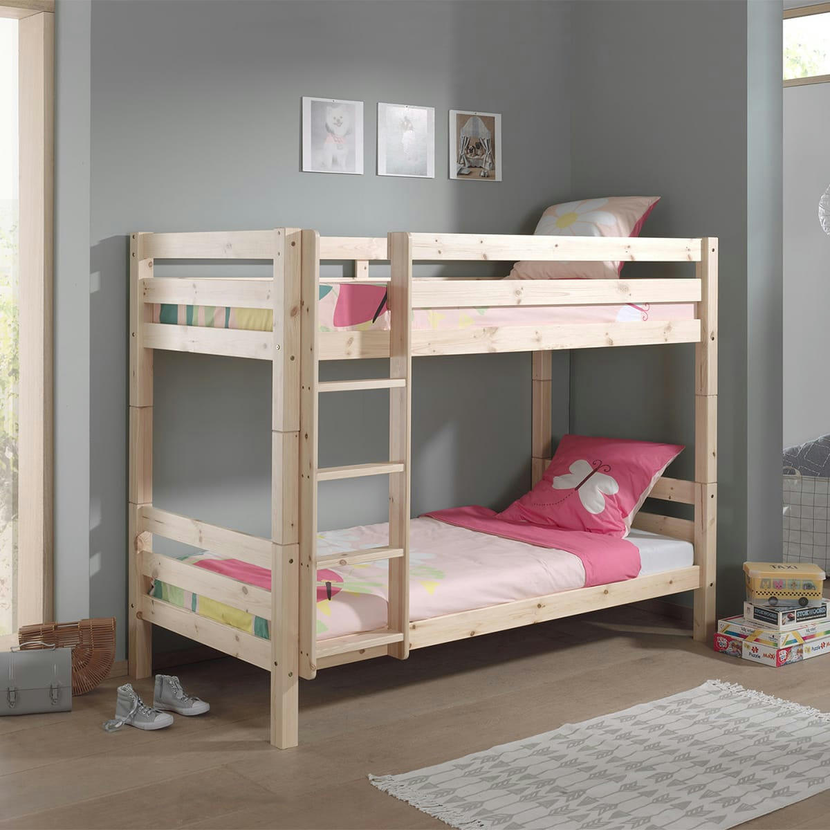 PINO - Lit superposé 90x200 hauteur 160 cm sommier inclus naturel