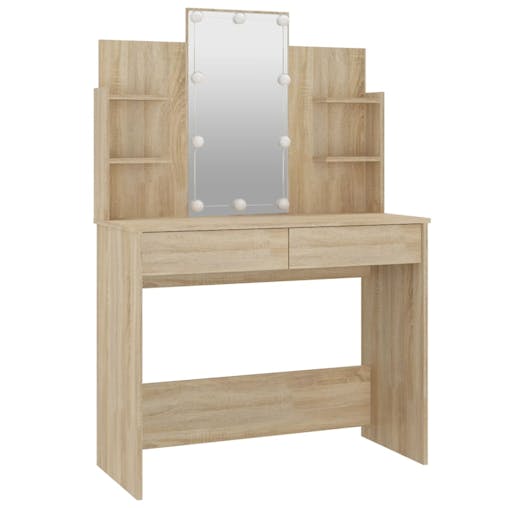NNEVL Dressing Table Set with LED Sonoma Oak Engineered Wood