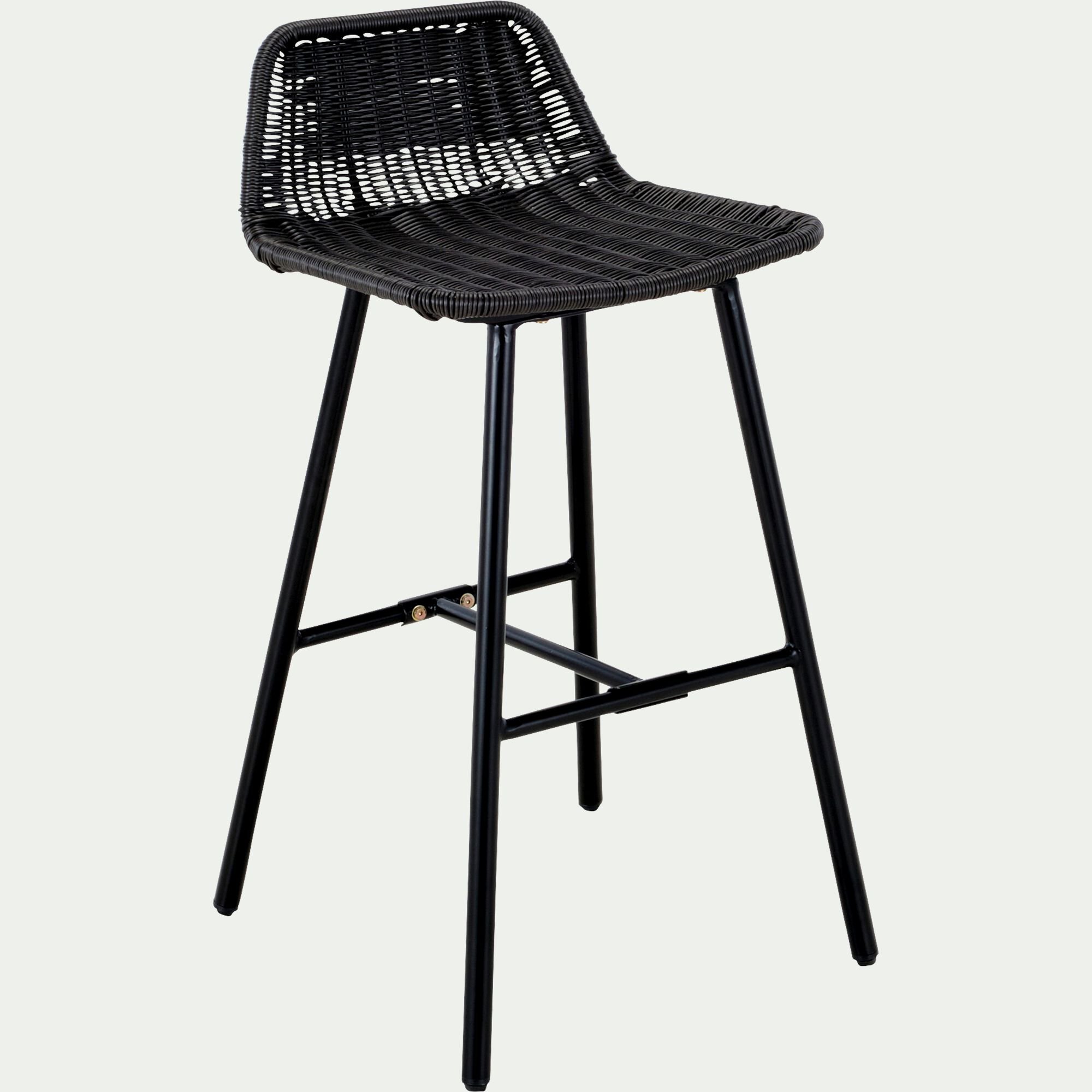 IZEL - Chaise haute en fer et résine tressée H72cm - noir