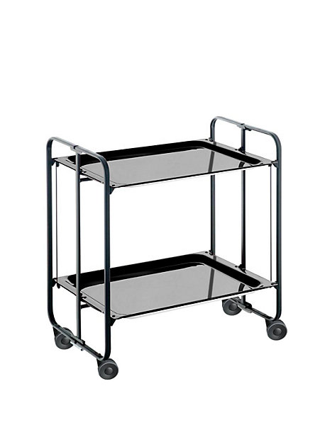 Desserte pliante BAUHAUS avec roulettes, Structure noire, 2 niveaux, 4 positions