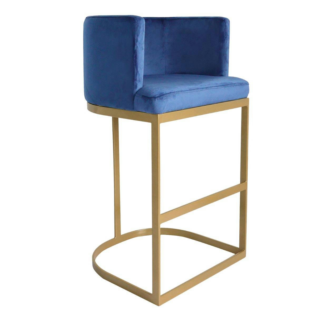 NOELLIE - Chaise de bar velours bleu pieds or