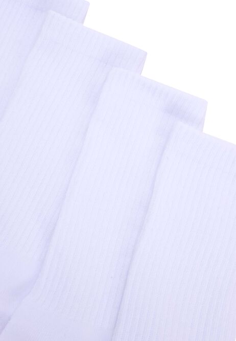 Womens 4pk White Ribbed Sports Socks