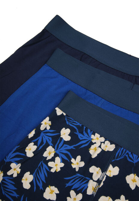 Mens 3pk Blue Hibiscus Hipster Trunks
