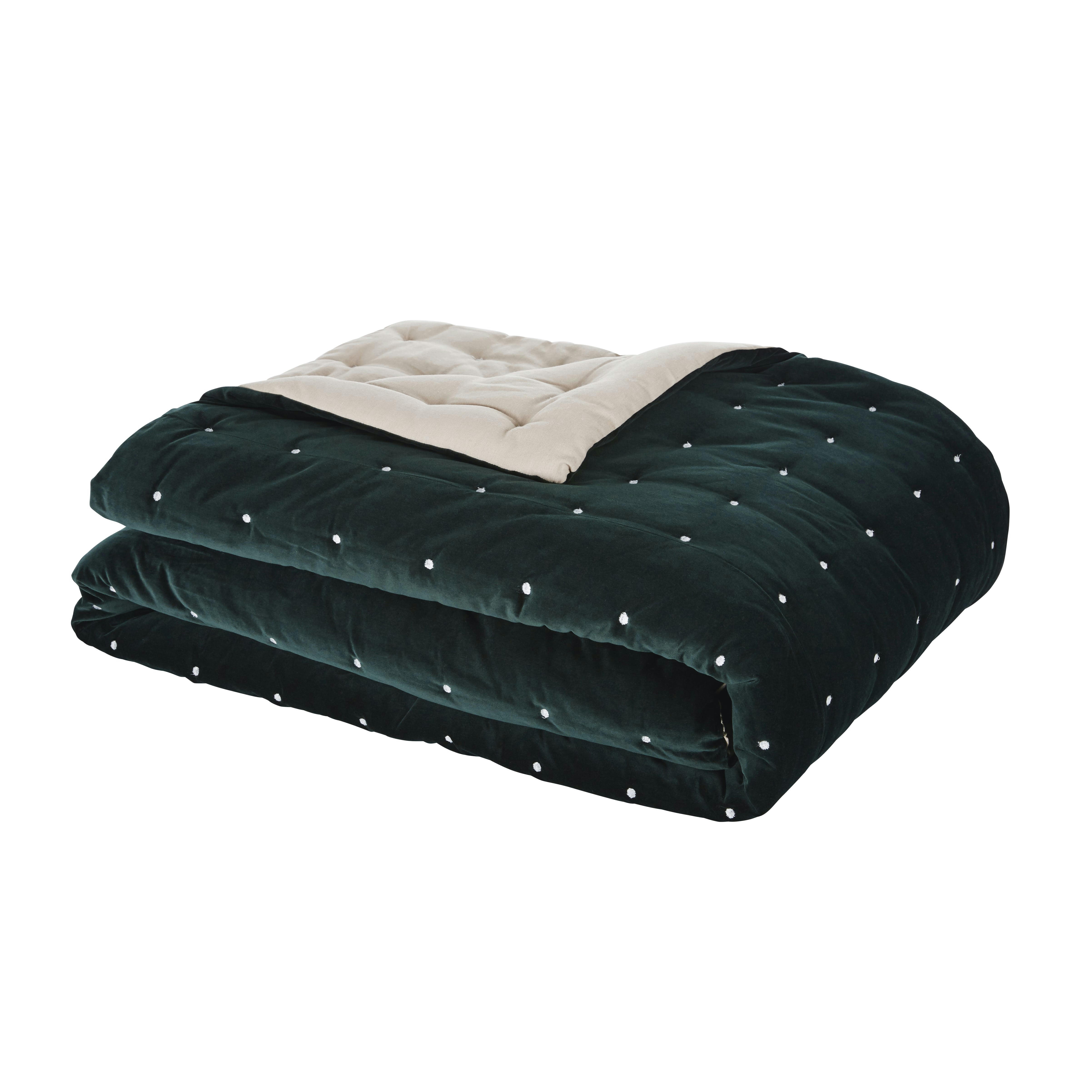 CALIO - Boutis réversible en velours de coton vert émeraude 240x260