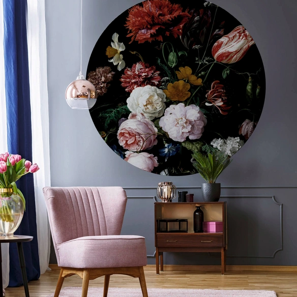 Vliestapete »Runde Vliestapete«, Heem Stillleben Rosen Kunstdruck, mehrfarbig, matt