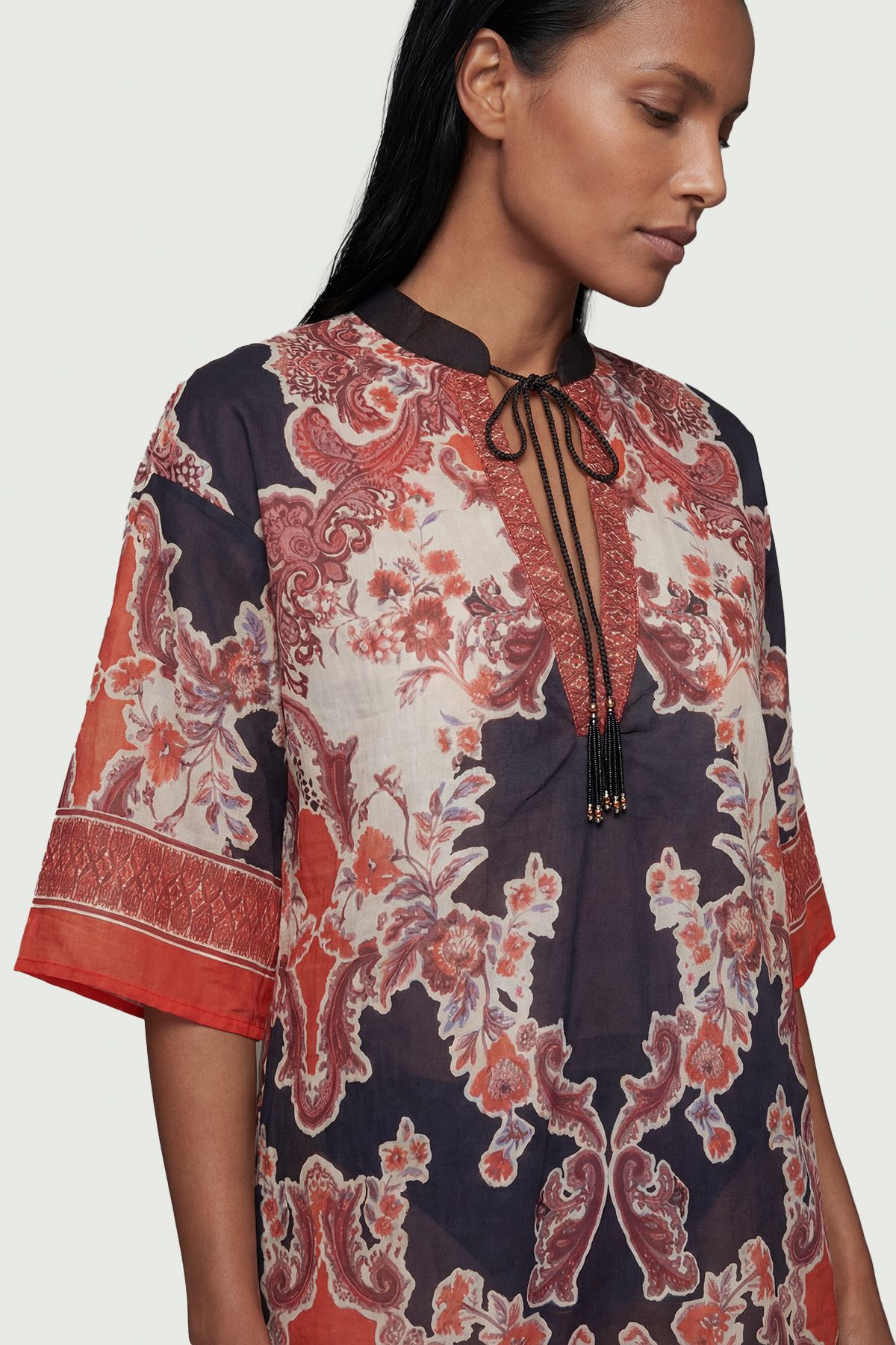 KarenMillen Scarf Mirrored Print Cotton Voile Kimono Beach Mini Dress