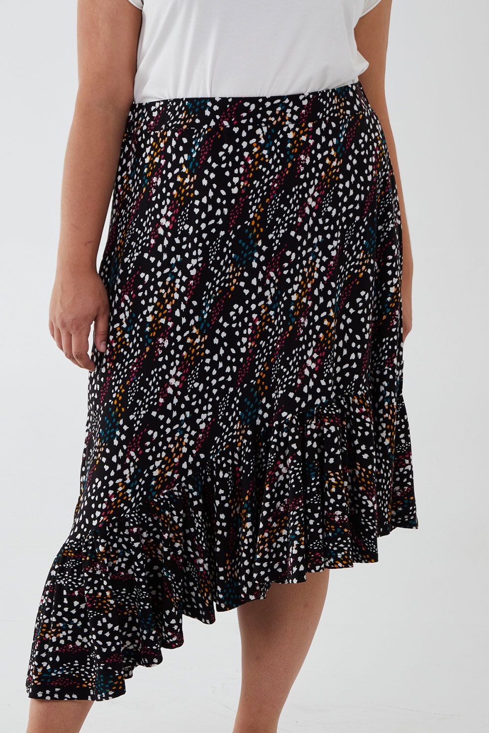 Blue Vanilla Curve Asymmetric Hem Midi Skirt