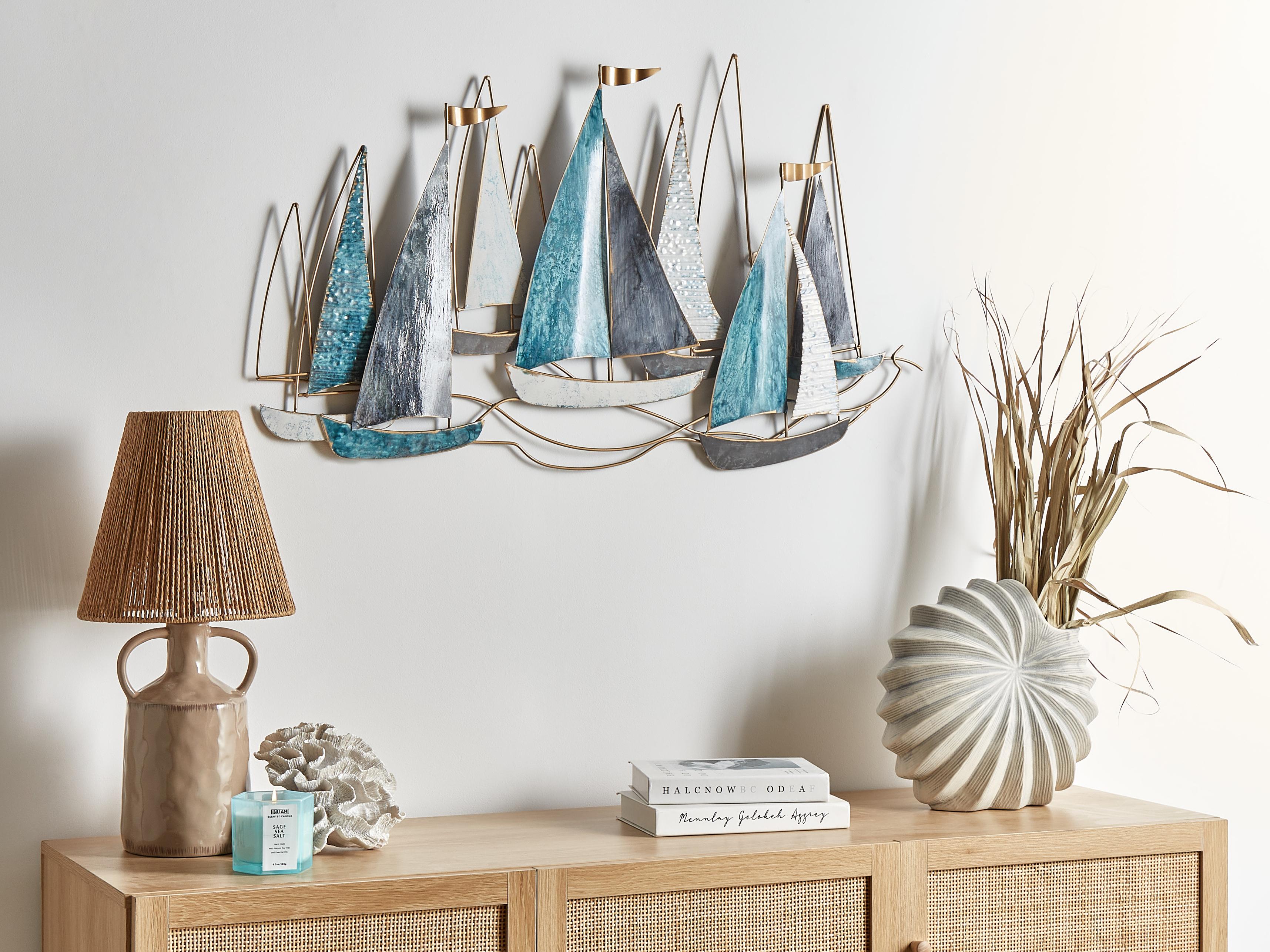 Wall Decor Ship BOHRIUM Metal 50 cm Blue
