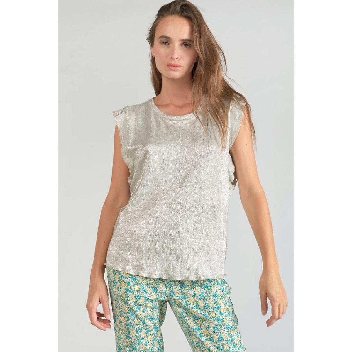 Blouse métallisée sans manches