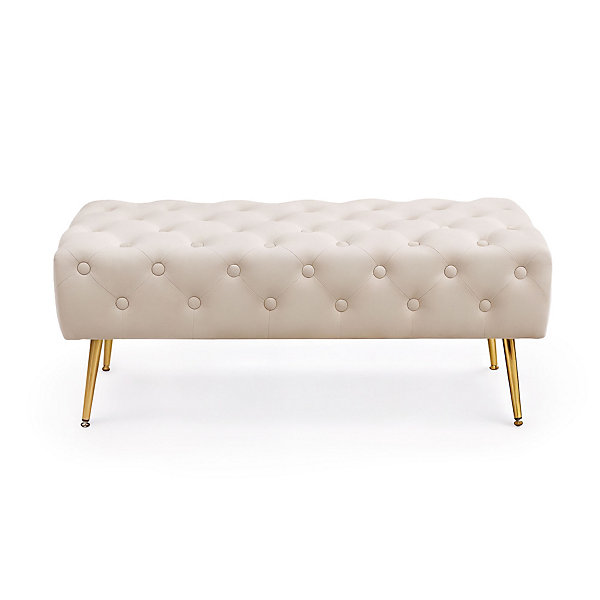 Bout de lit en velours capitonné MONACO 100 cm Beige