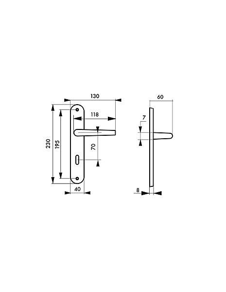 Ensemble de poignées pour salle de bain/toilette Crecy à condamnation, carré 7mm, entr'axes 195mm, anodisé argent - THIRARD