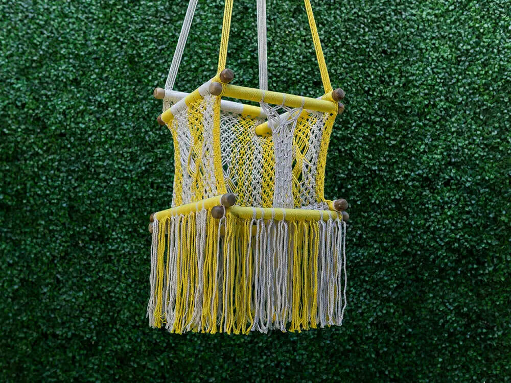 - Hamac bébé macramé jaune et blanc