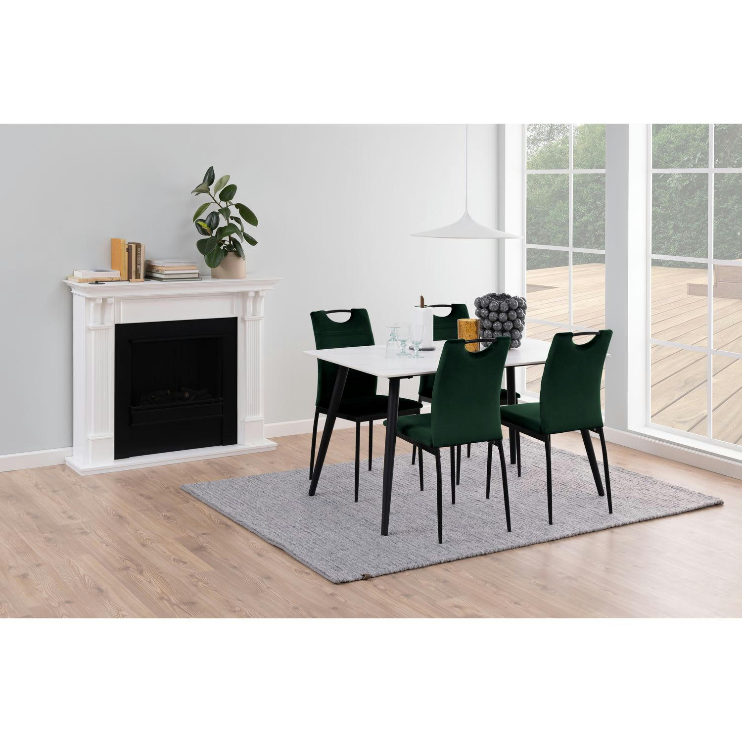 DINA - Lot de 4 chaises de salle à manger effet velours et métal vert