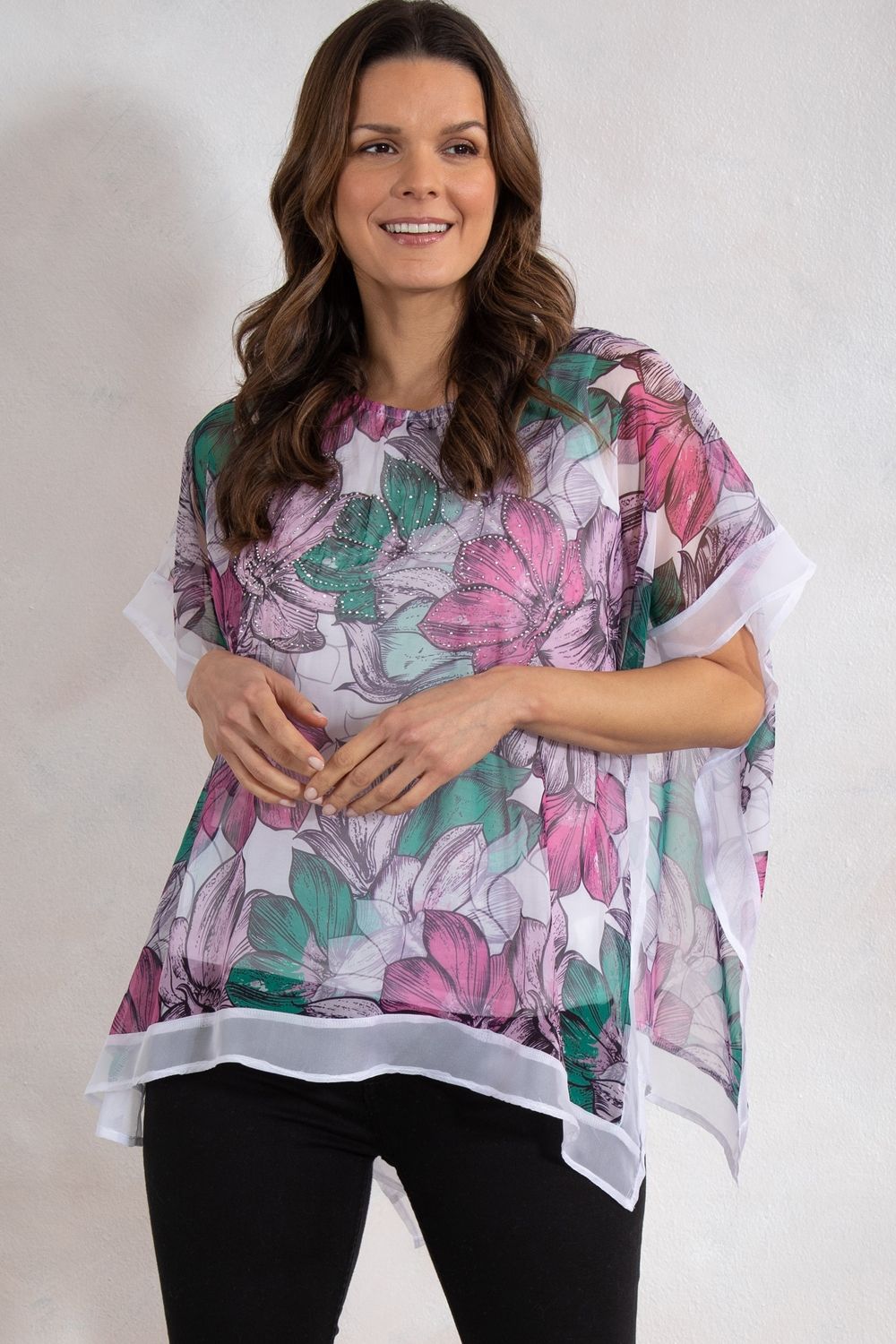 Klass. Embellished Printed Chiffon Top