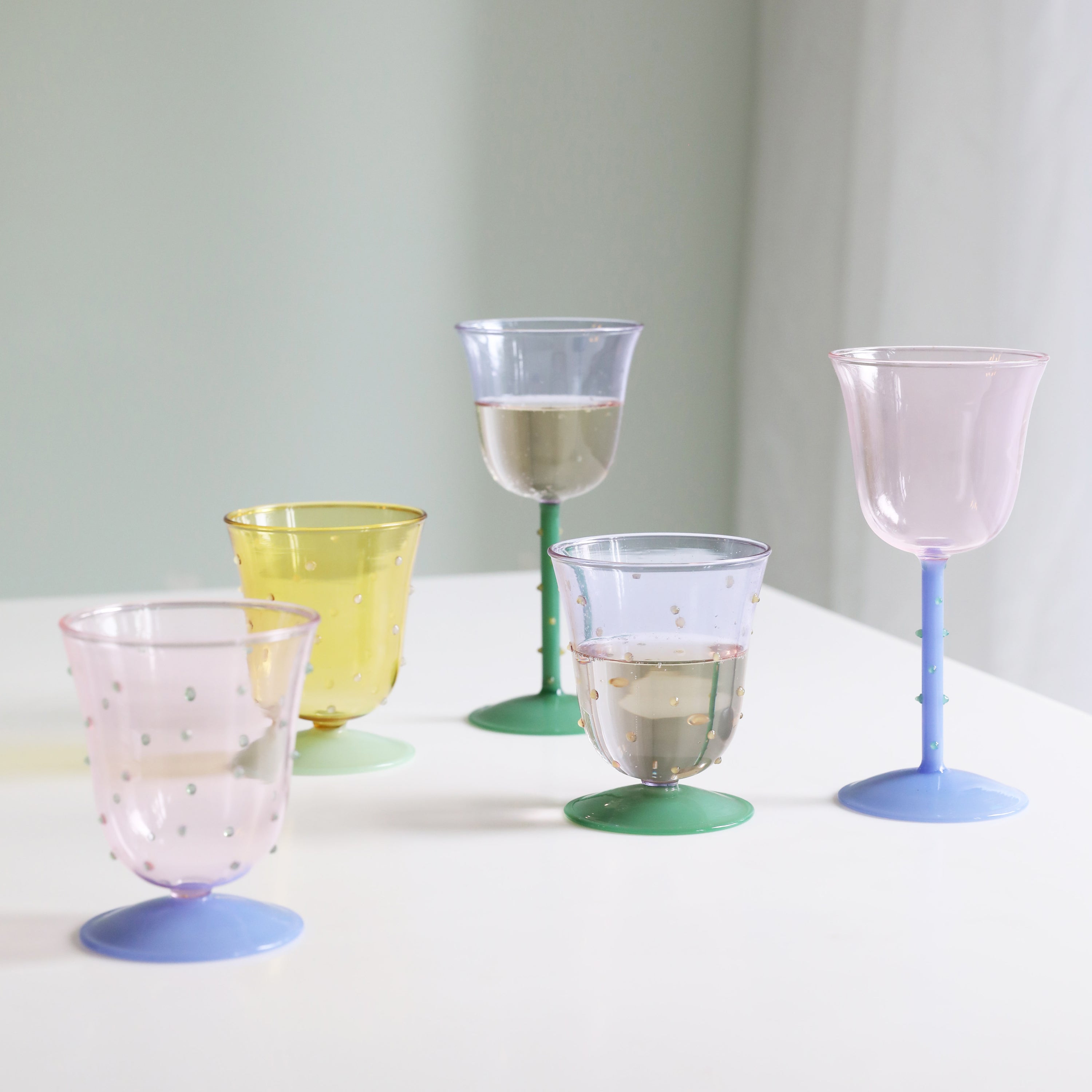 &k amsterdam Dot Wijnglas - Roze - Set van 2