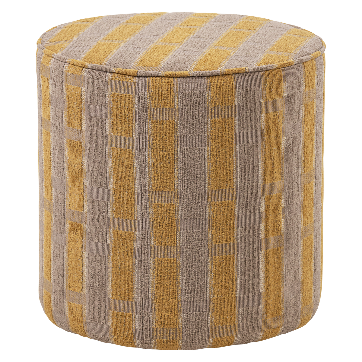 WOOOD poef hoog dessin Sarli - Chenille - Taupe/Geel - 46x46x46