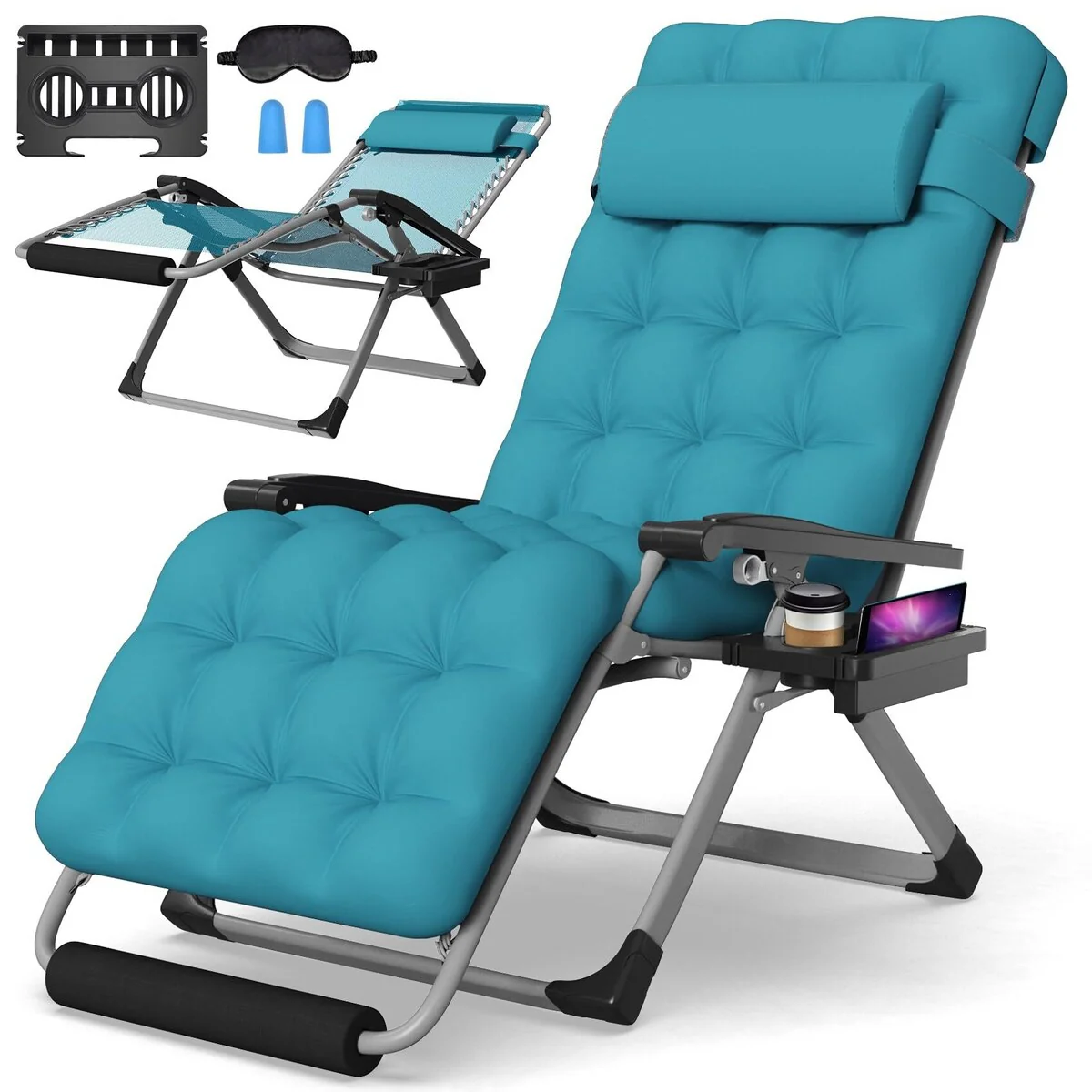 Oversized Zero Gravity Chair,29In XL Lounge Chair w/Removable Cushion&Headrest, Reclining Camping Patio Chairs