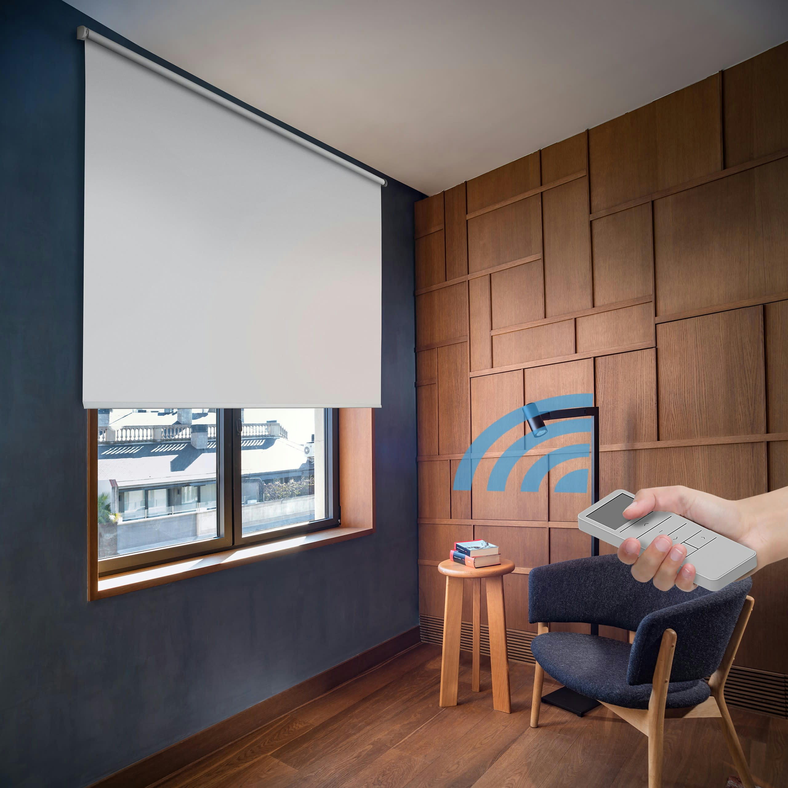 BLACKOUT MOTORISÉ - Store enrouleur motorisé occultant blanc 90 x 250 cm