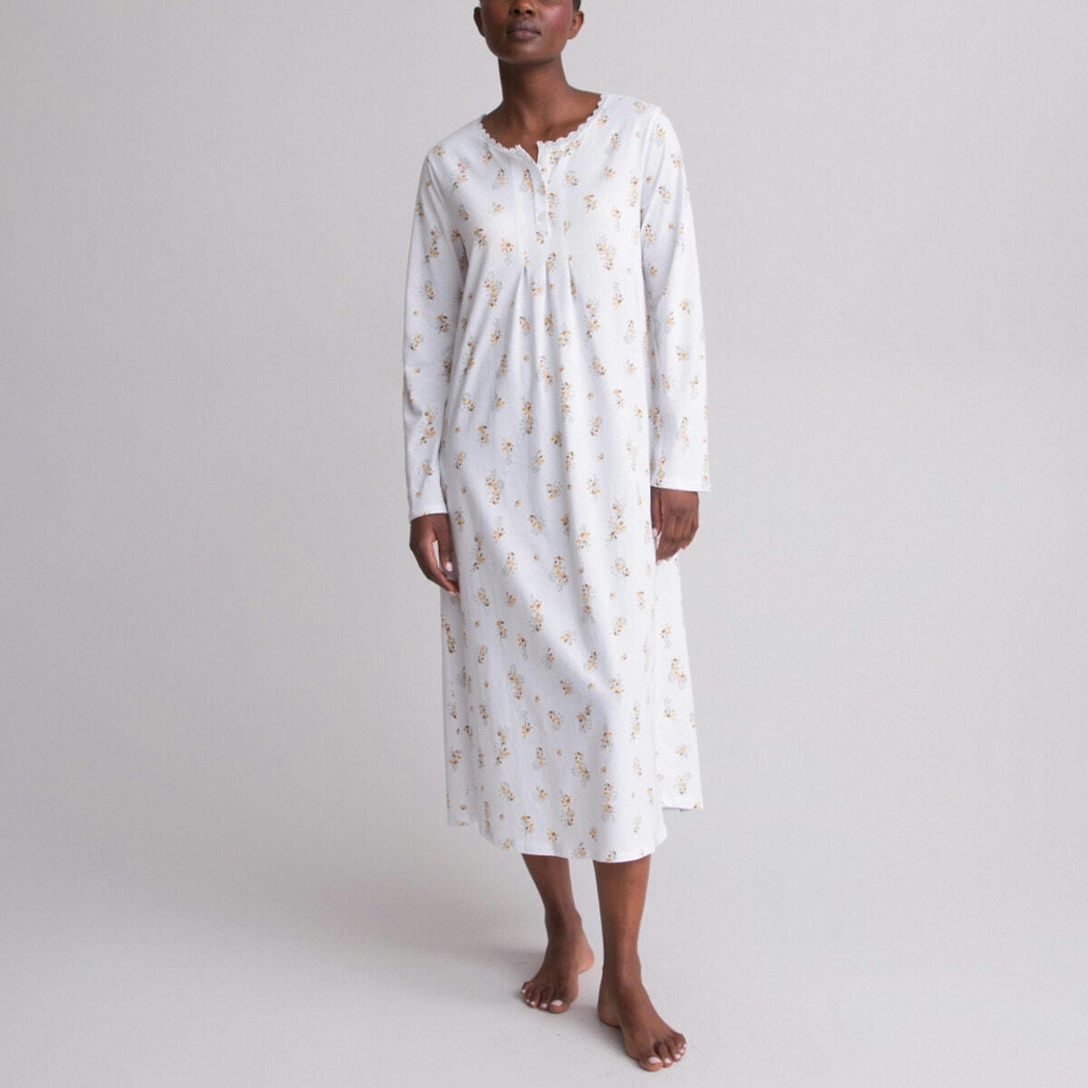 Chemise de nuit, imprimé fleurs, manches longues