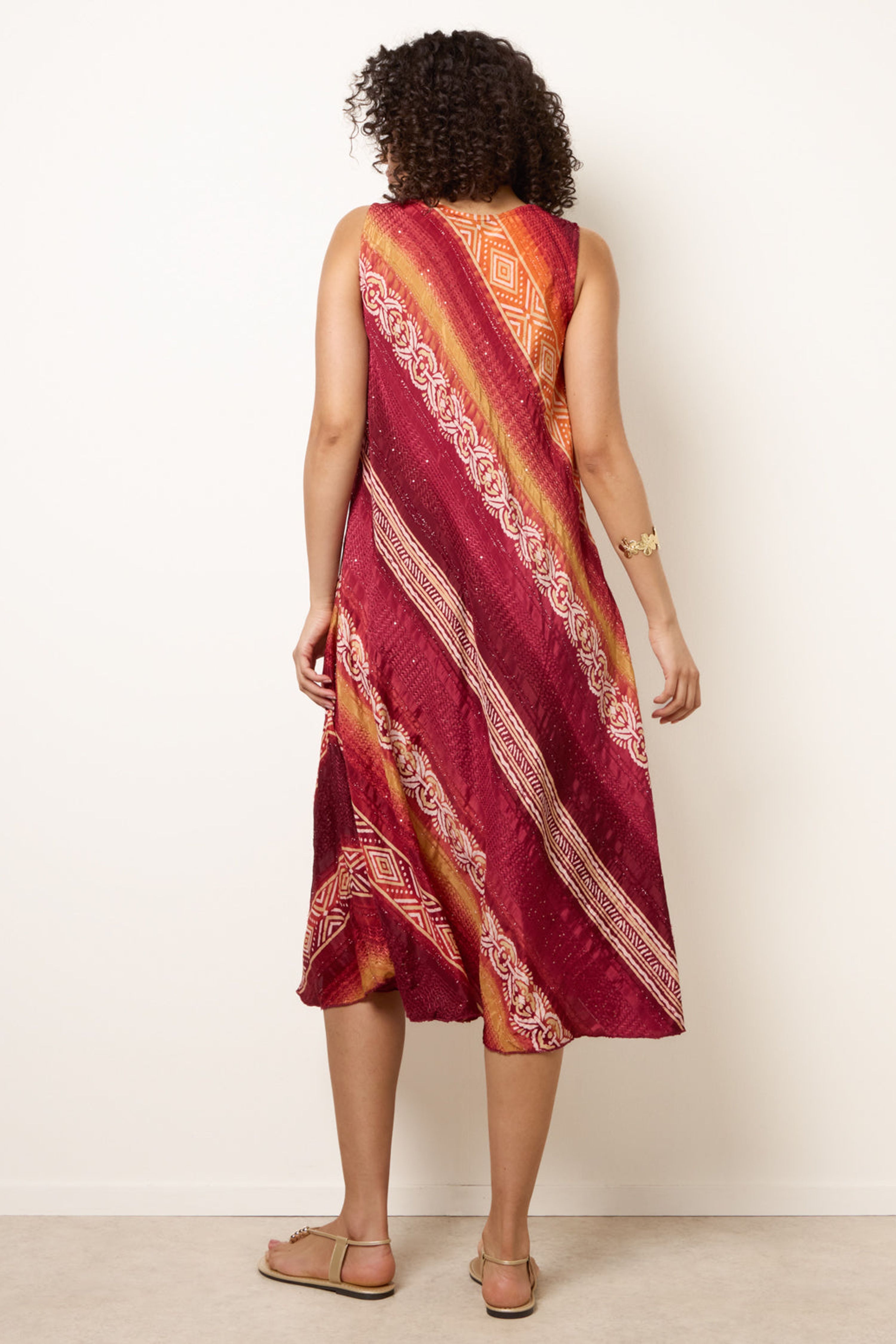 Blue Vanilla Red and Orange Sequin Jacquard Dress