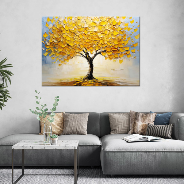 Feeby Obraz na płótnie, Złote Drzewo Abstrakcja Malowana 60x40