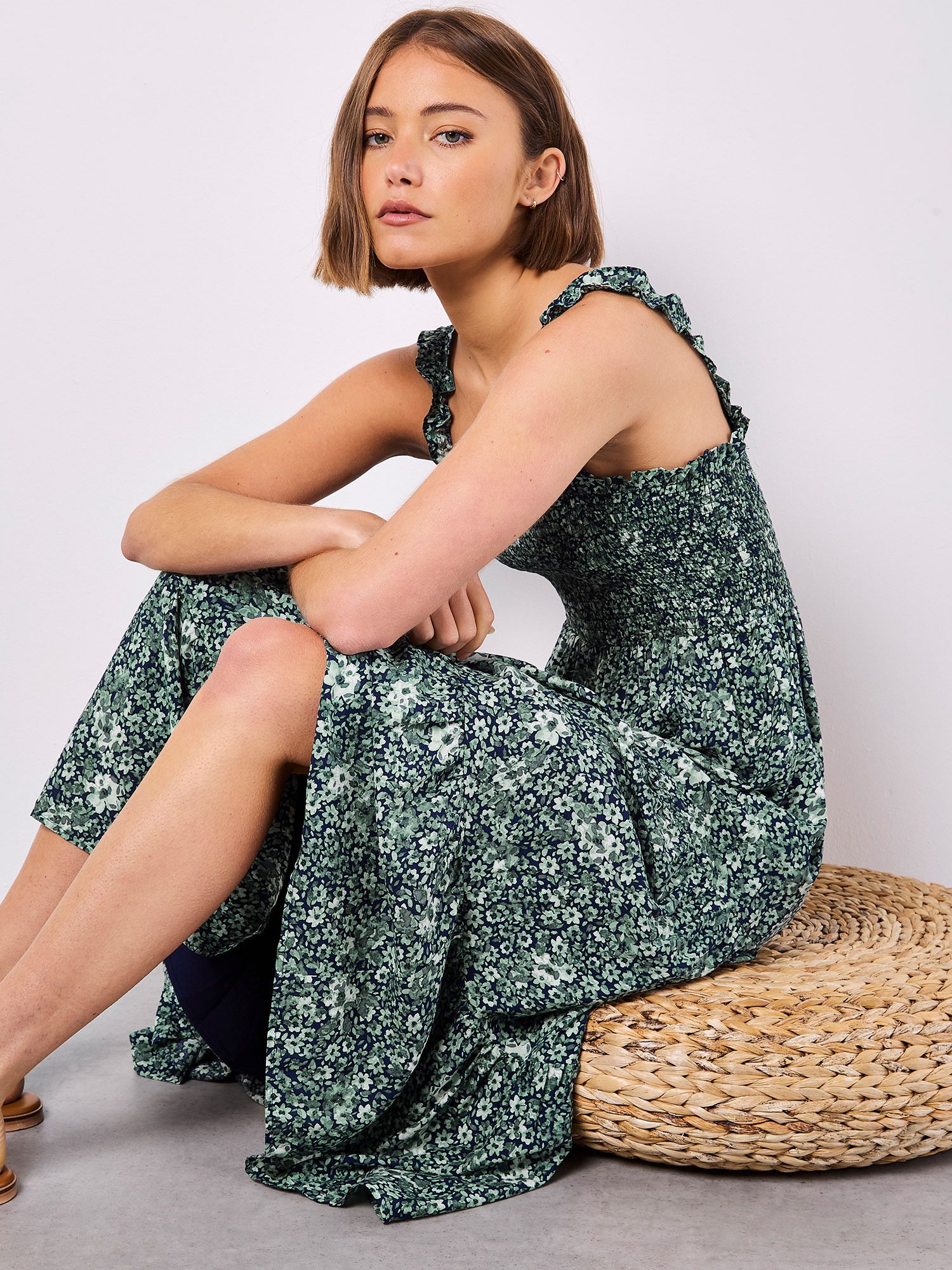 Apricot Ditsy Floral Midi Dress