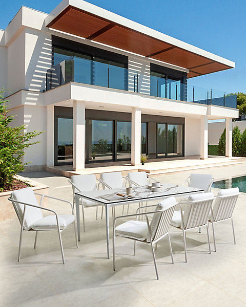 Lot de 8 chaises de jardin avec coussins ASCIANO Métal Blanc