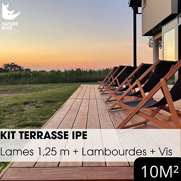 Kit terrasse complet - IPé - Ep.21 mm x l.145 mm - L.1,25 m/ 10 m²