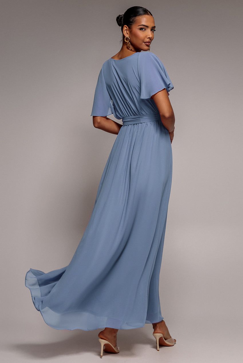 Goddiva Chiffon Flutter Sleeve Wrap Maxi Dress