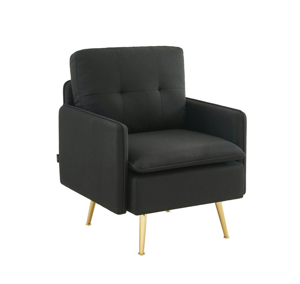 ADAM - Fauteuil  tissu noir  avec piètement en métal doré