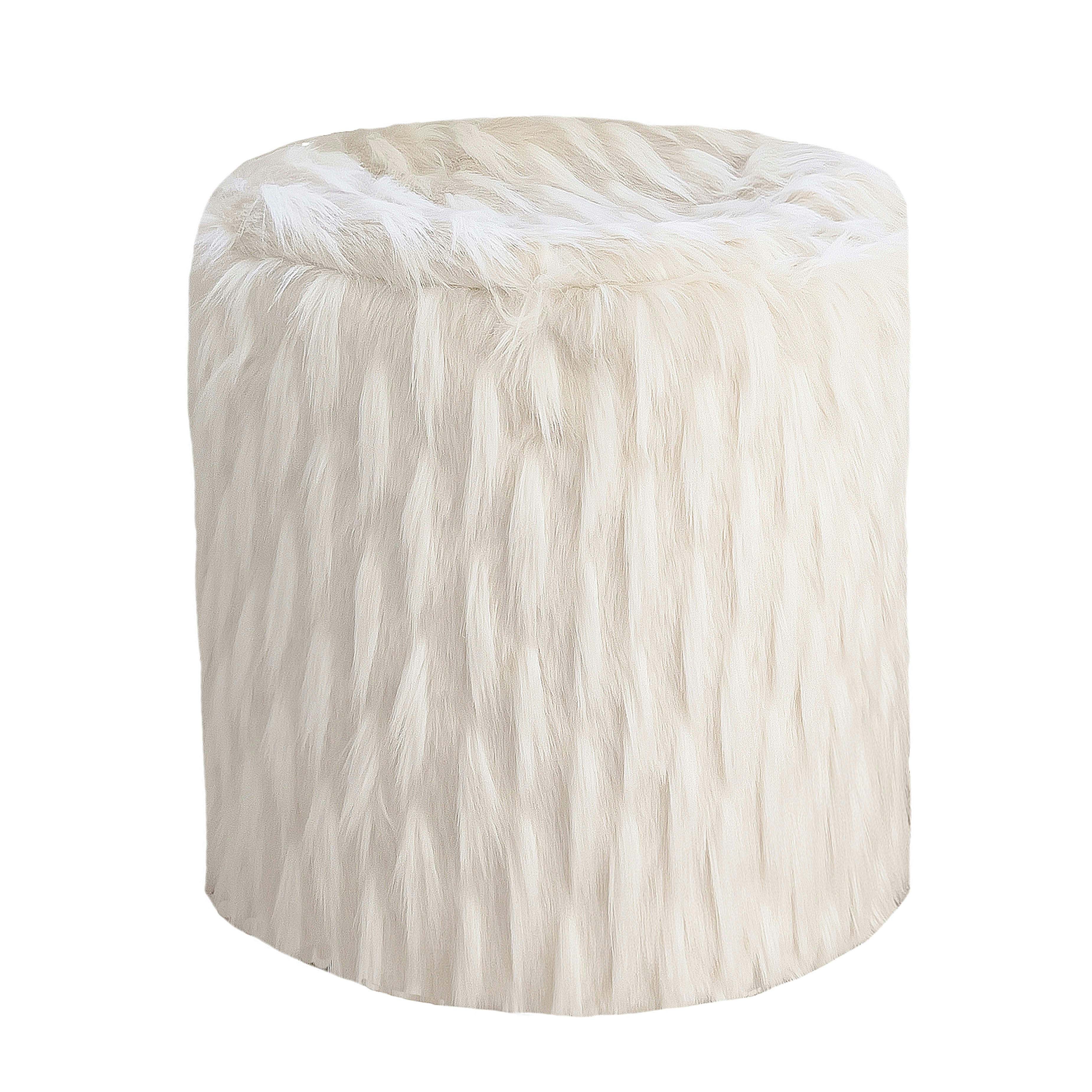 - Pouf en fausse fourrure blanche