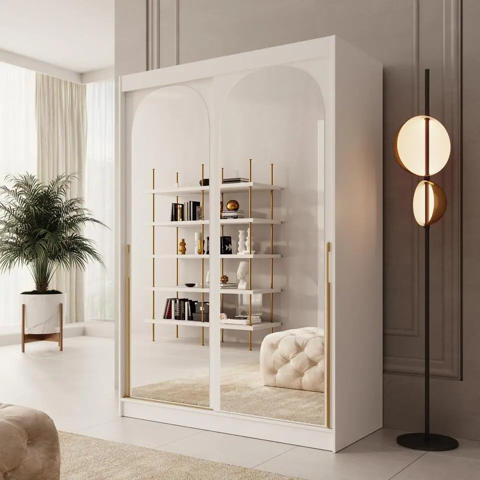 Meubella - Moniq - Kledingkast met schuifdeuren - Wit - 150x65x215 cm