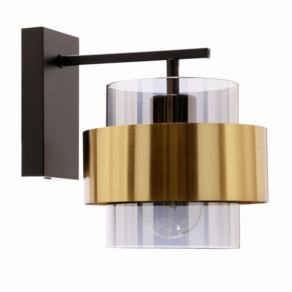 Lampa kinkiet SPIEGA czarny mosiężny 1x60w e27 klosz dymiony