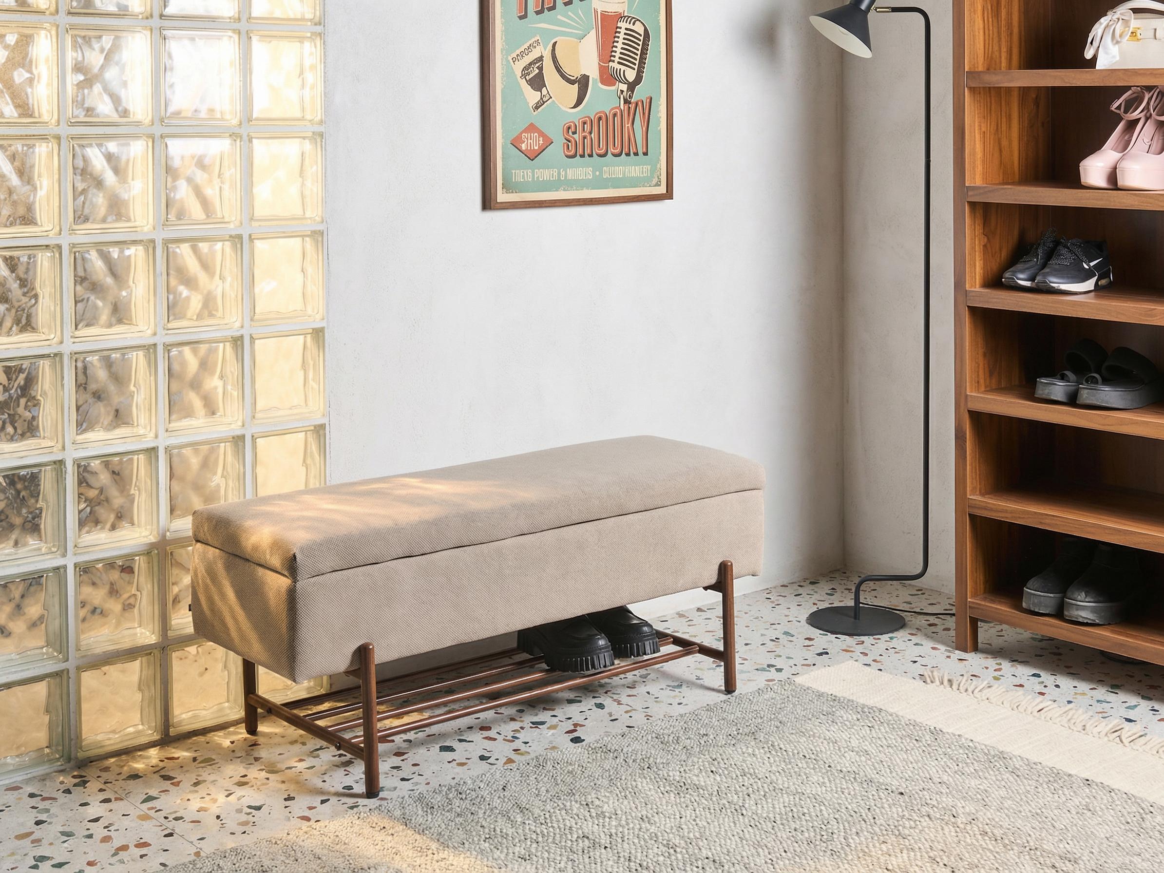 Shoe Bench VAIL Fabric Taupe with Storage