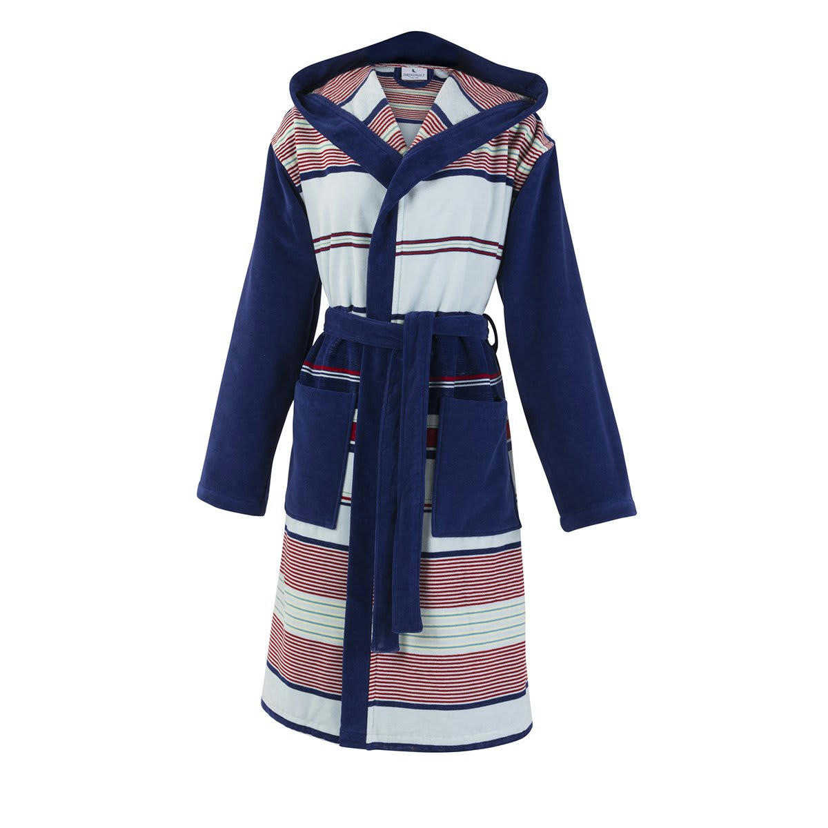 PLAISANCE - Peignoir coton bleu foncé rayé xs