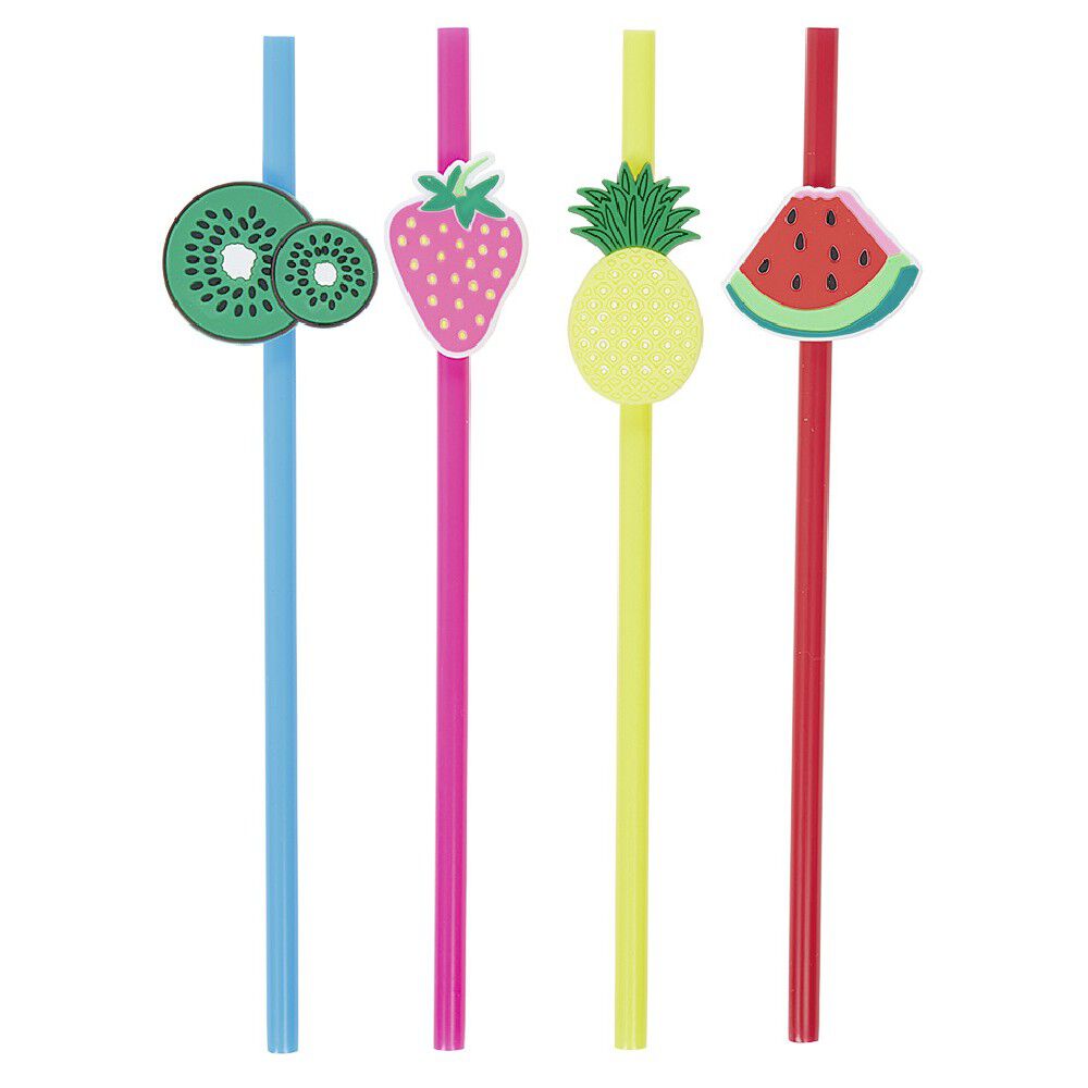 Paille design fruit en plastique réutilisable x4