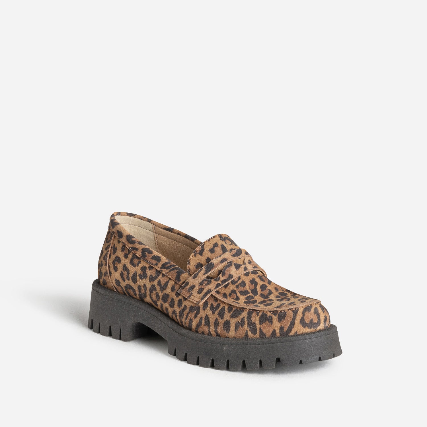 Mocassin TEXTO marron cuir velours motif léopard