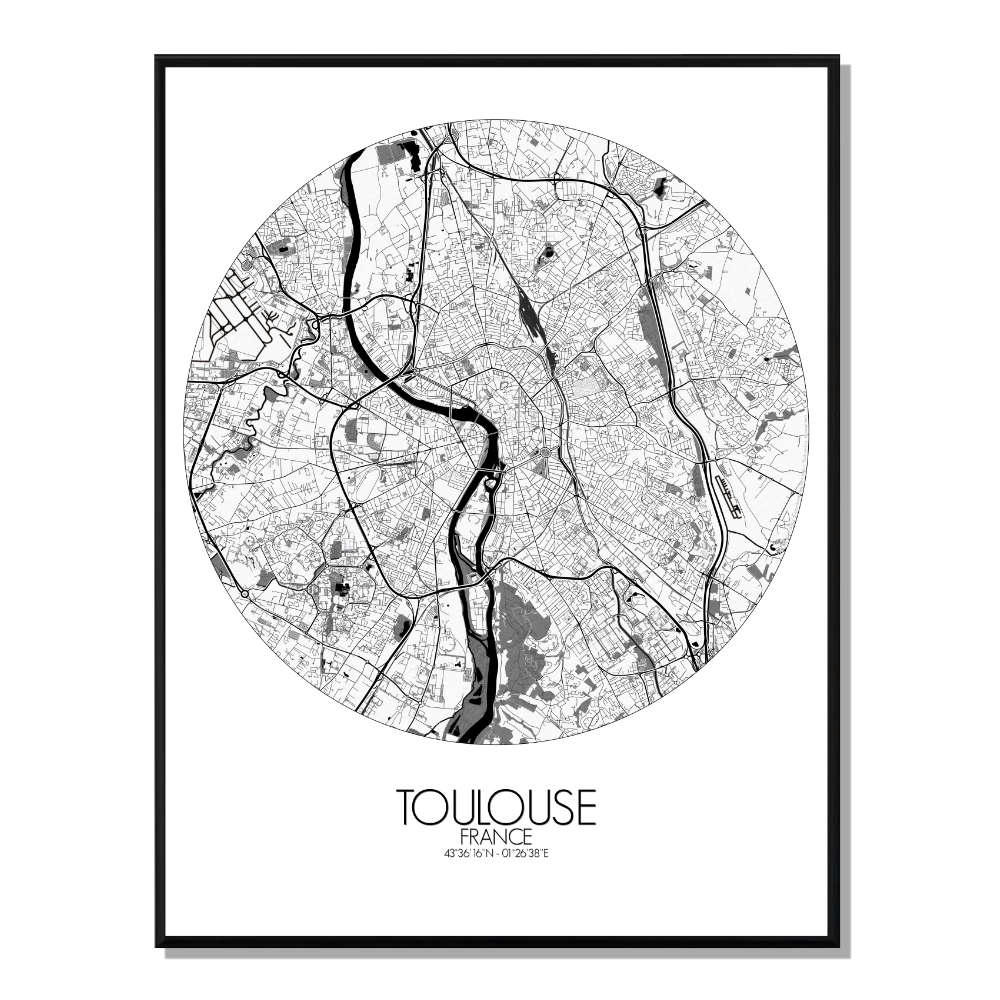 - Affiche Toulouse Carte ronde 40x50