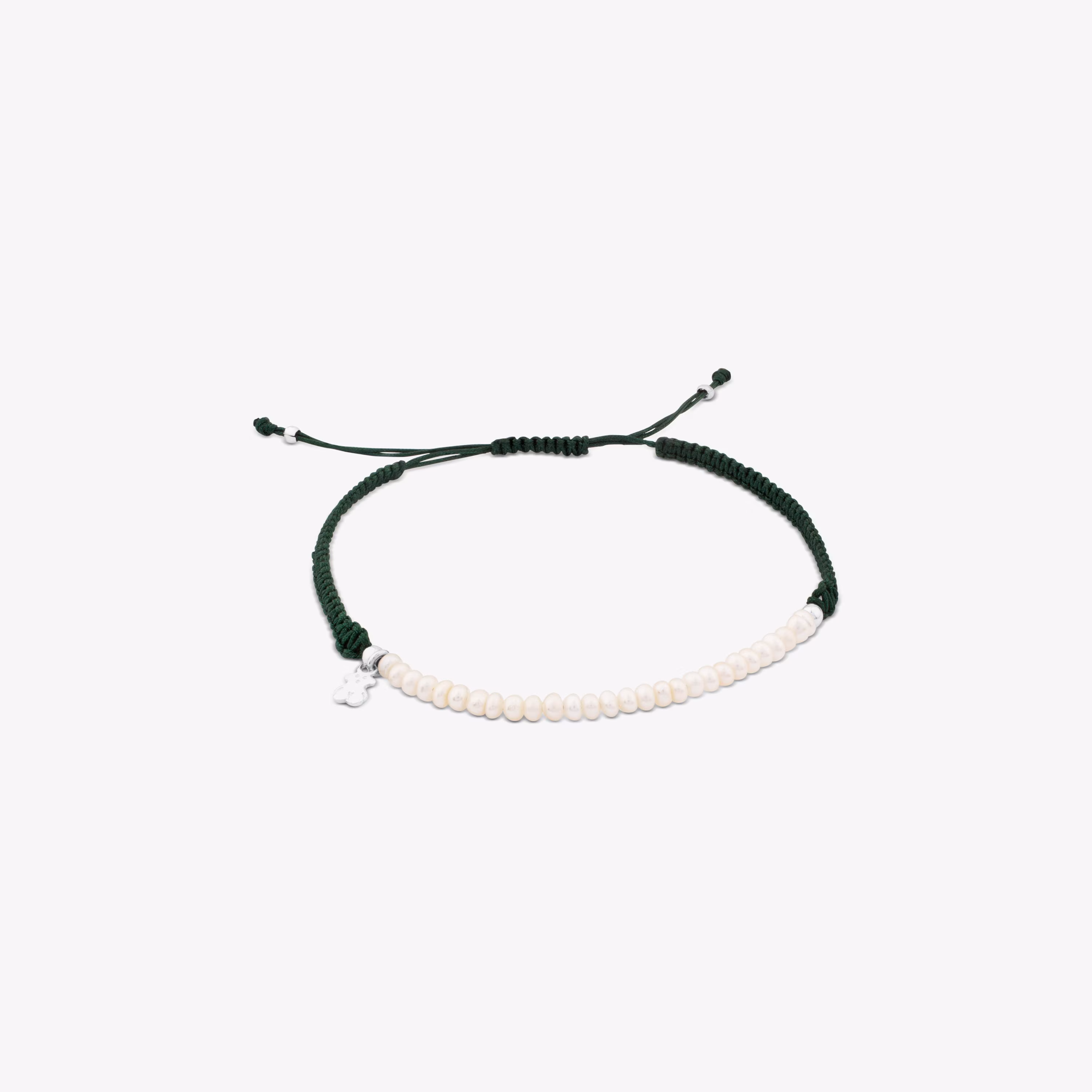 Pulsera de plata, perla cultivada y cordón en color verde TOUS Color