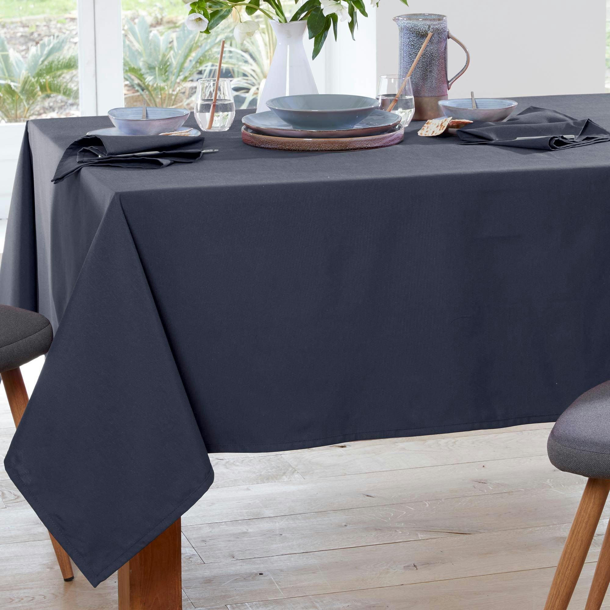LONETA - Nappe 140x300 gris anthracite en coton