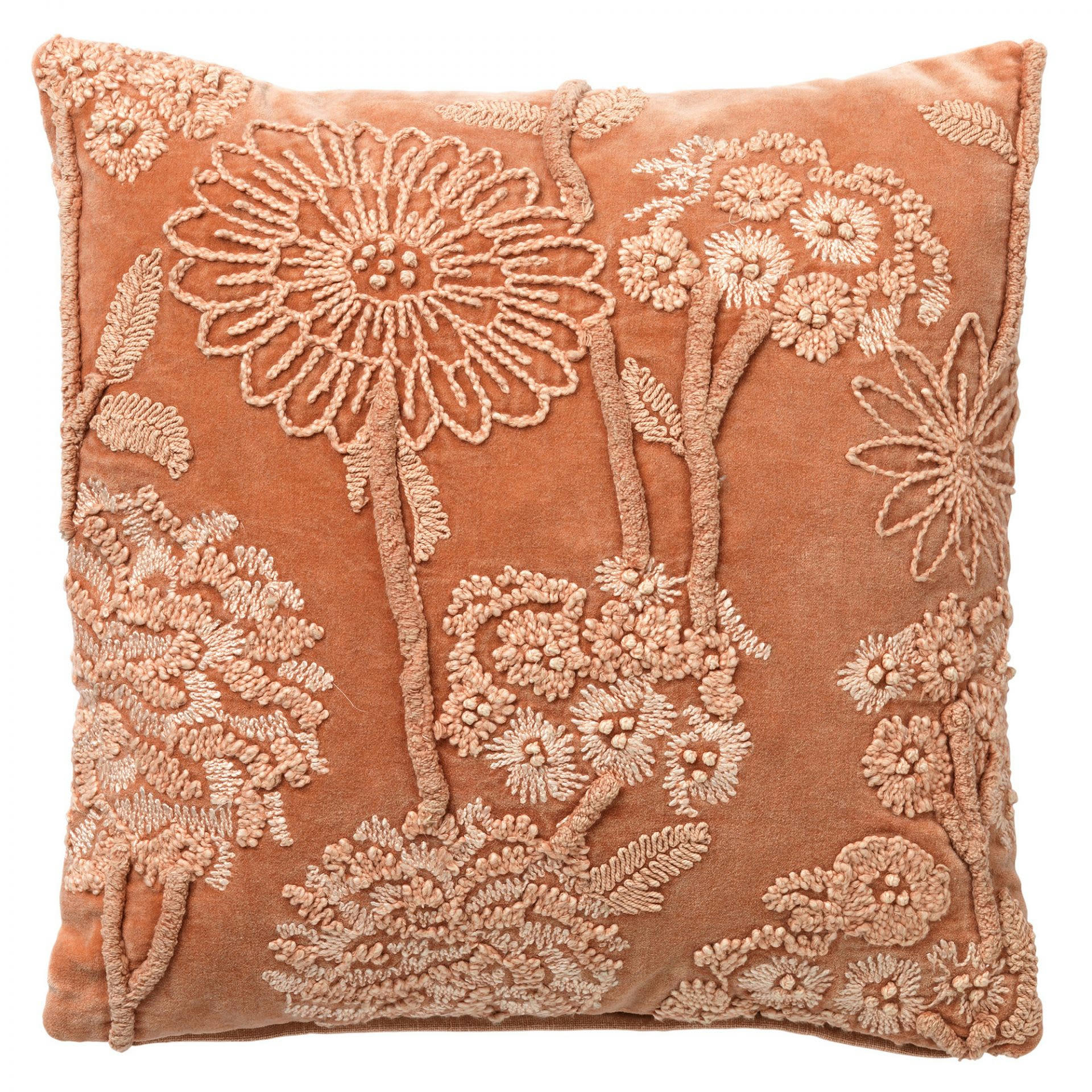 - Coussin rose en coton 45x45 cm avec motif fleuri