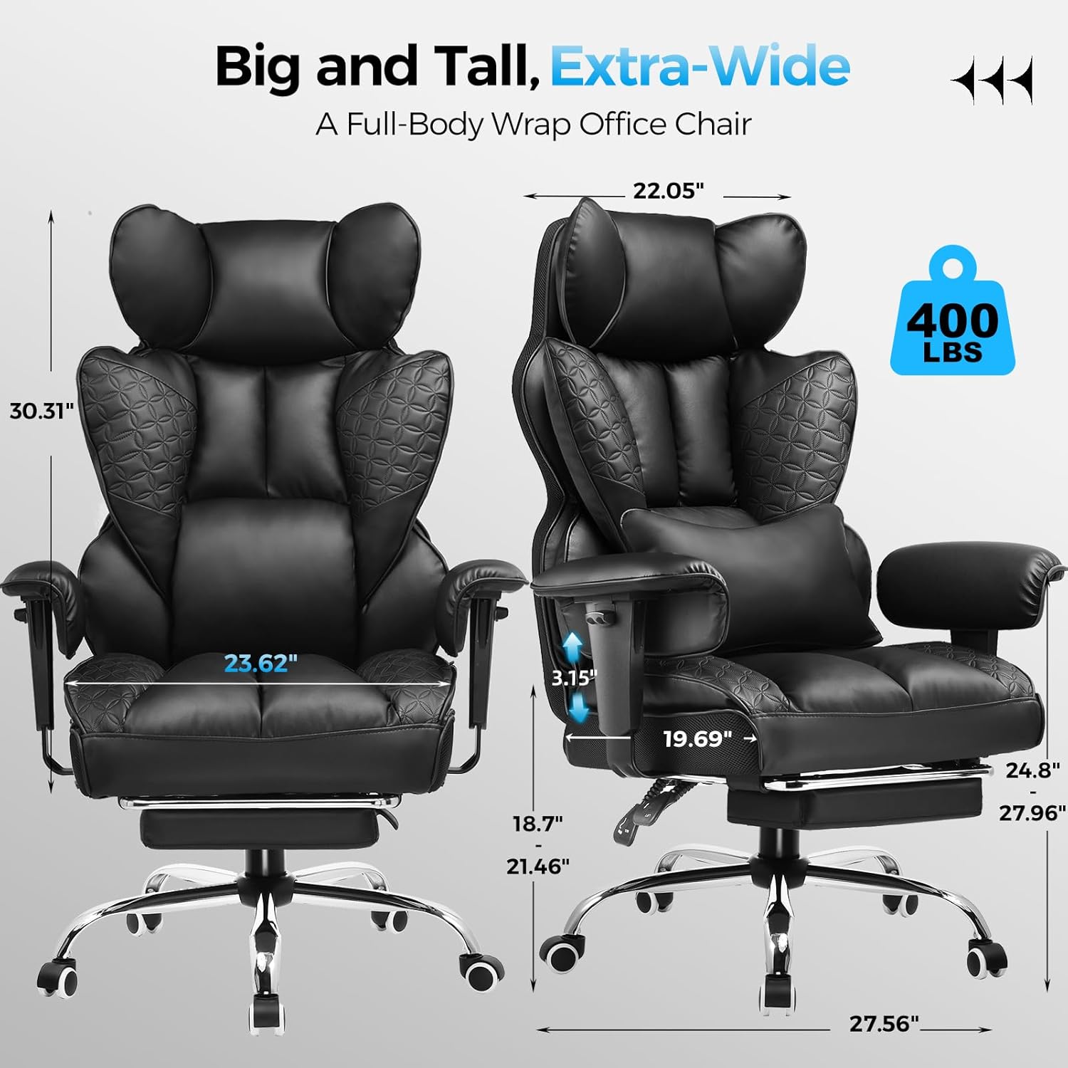 GTPLAYER Big and Tall Gaming Chair 400lbs Heavy Duty Office Chair with Footrest, High Back Pocket Spring Lumbar Support, Ergonomic Wide Comfy Seated Cushion for Lower Back Pain Relief, Earth-Black