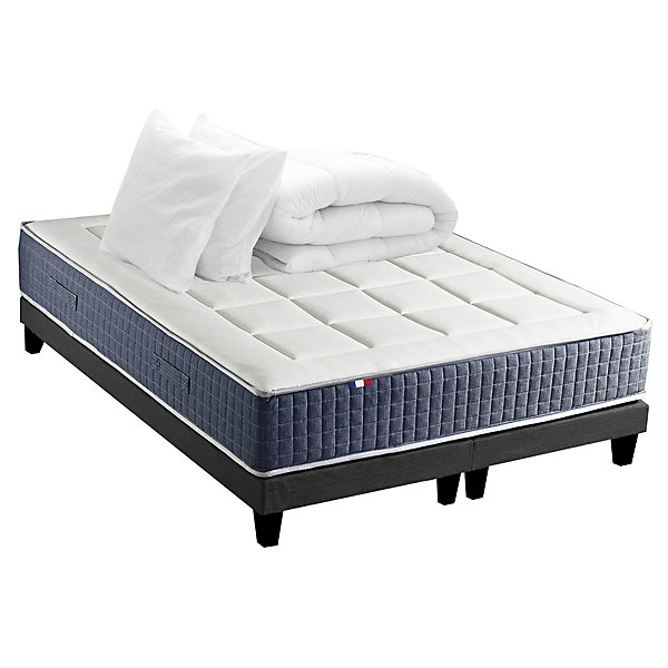 Pack ressort 7 zones mémoire forme sommier couette oreiller 160x200