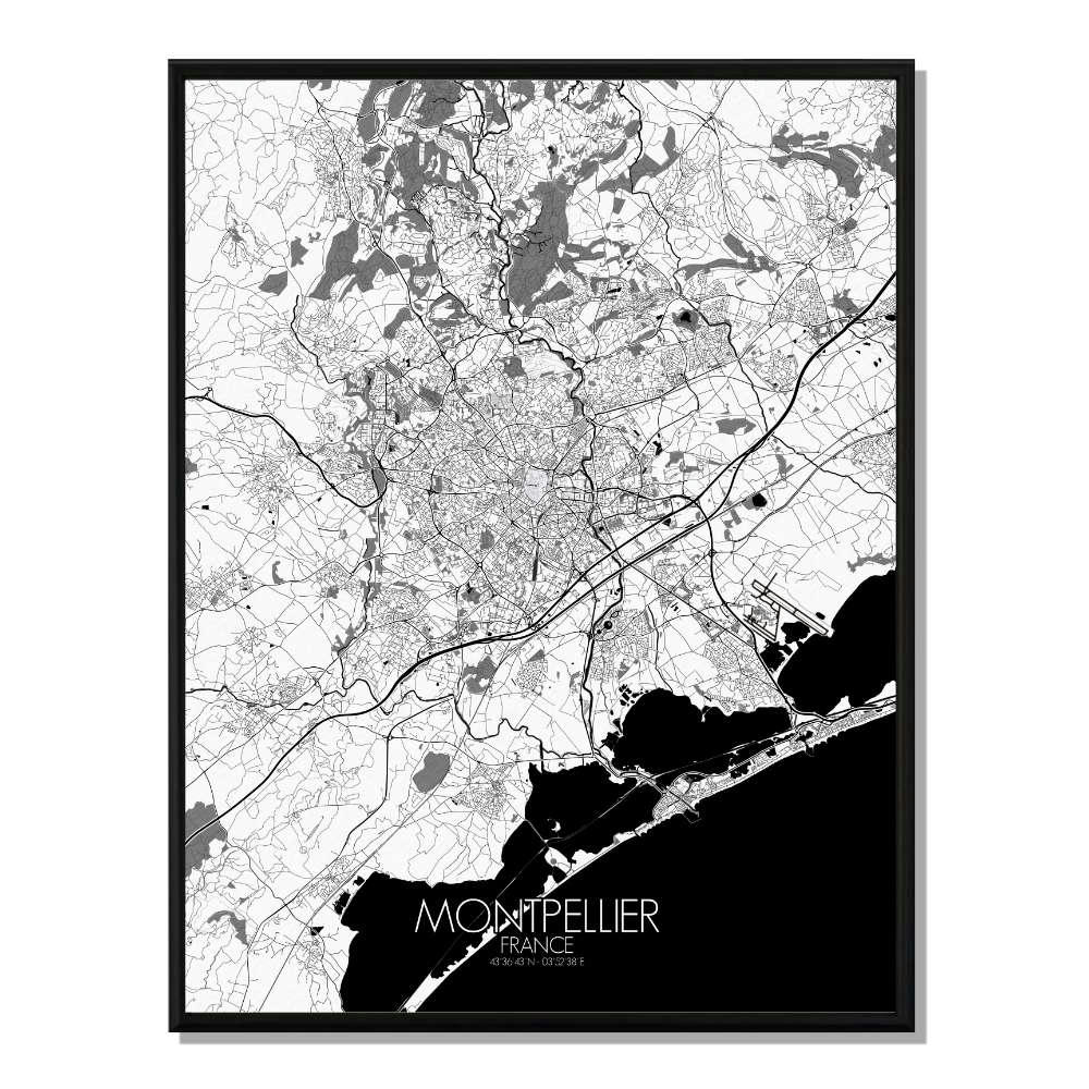 - Affiche Montpellier Carte N&B 40x50