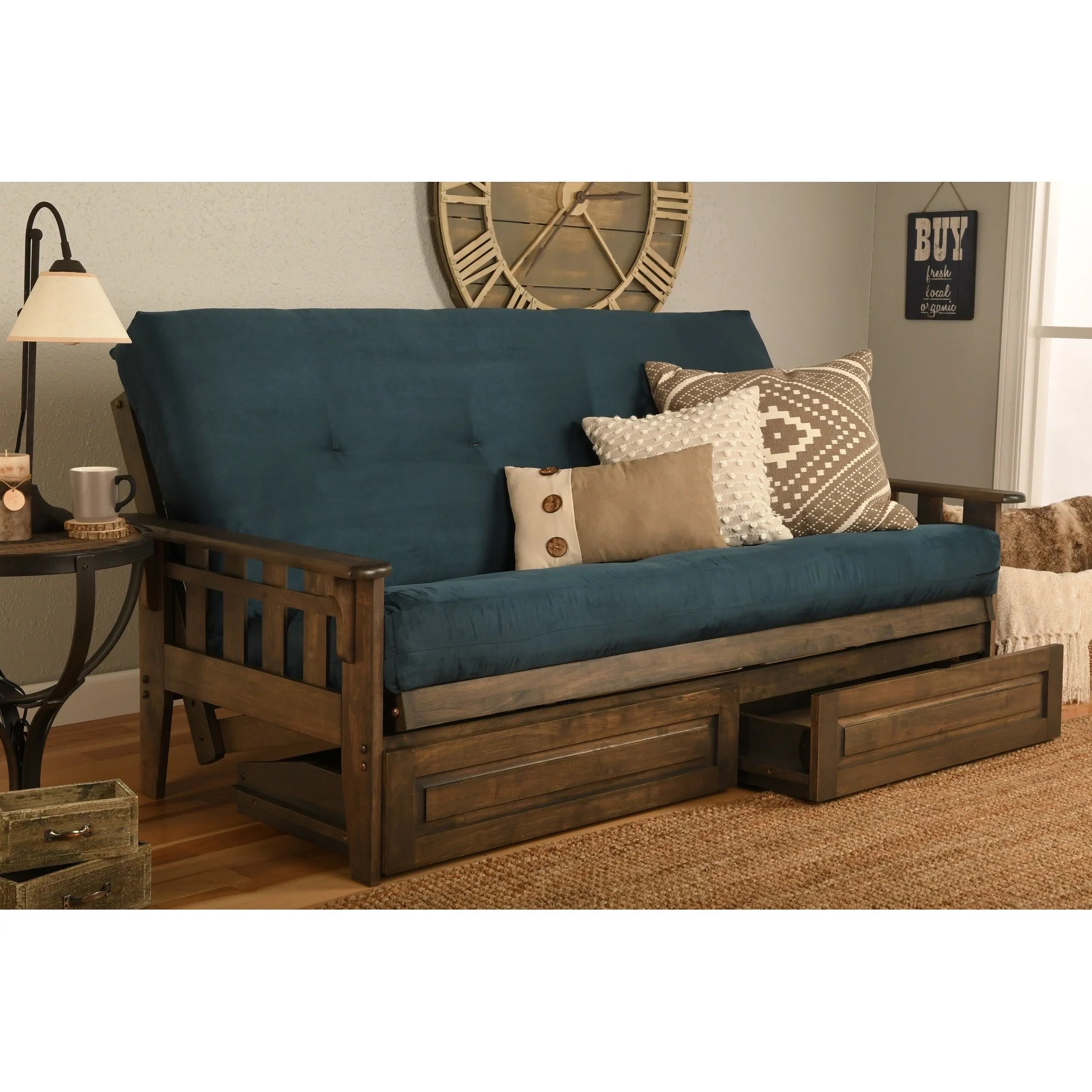 Somette Tucson Rustic Walnut Full-size Futon Set with Storage Drawers